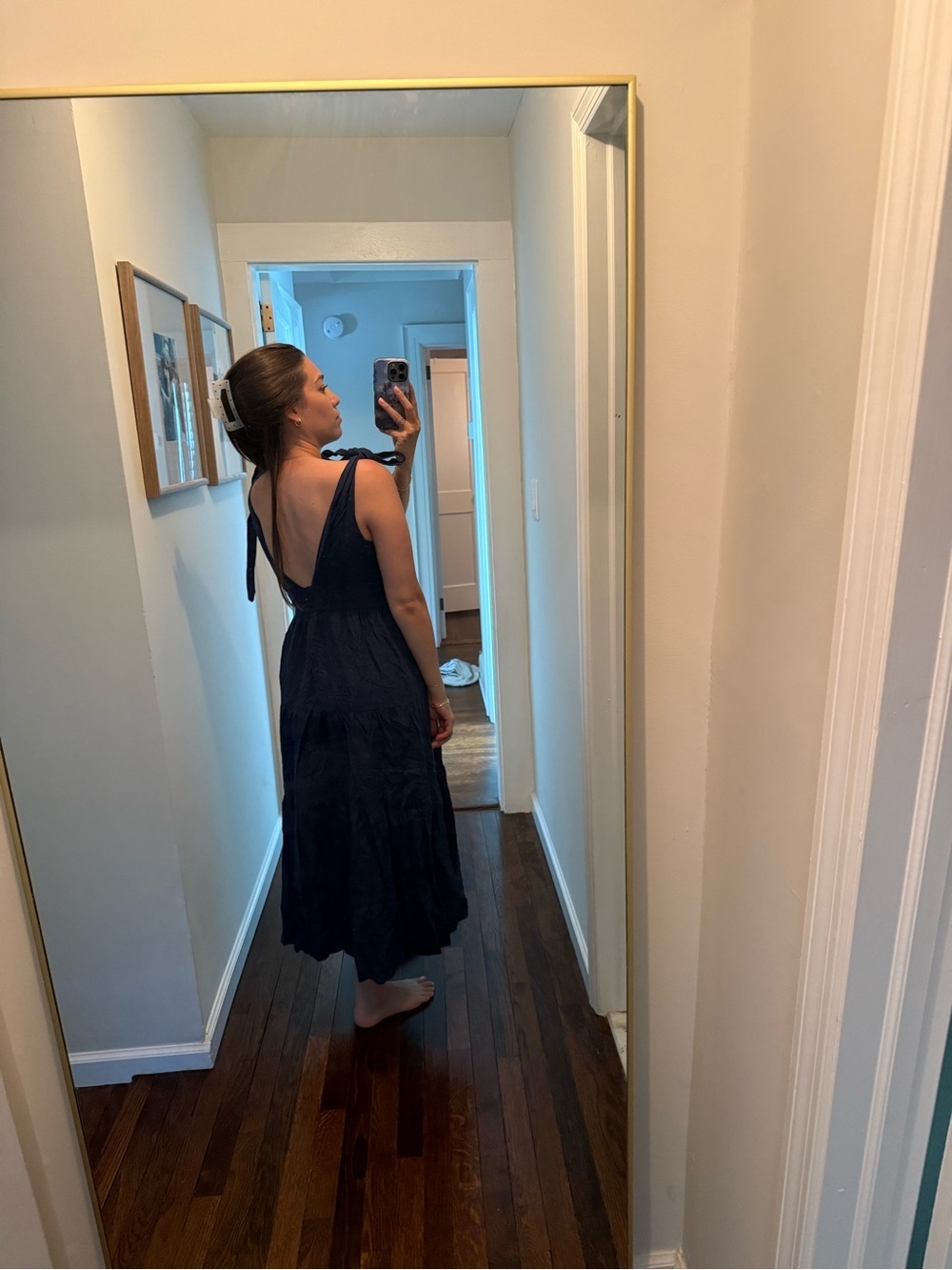 Navy Tie-Shoulder V-Neck Maxi Dress - Picture 7 of 7